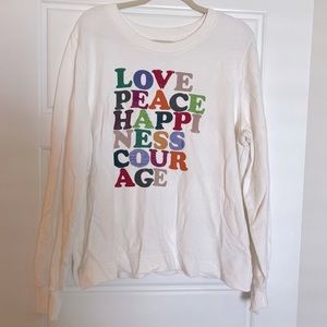 ANTHROPOLOGIE Garima Dhawan Love Peace Happiness Courage Sweatshirt size XL